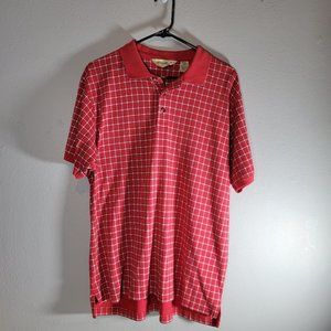 Eddie Bauer Polo Shirt  Mens  Short Sleeve  Red  Squares\Stripes  Size Medium